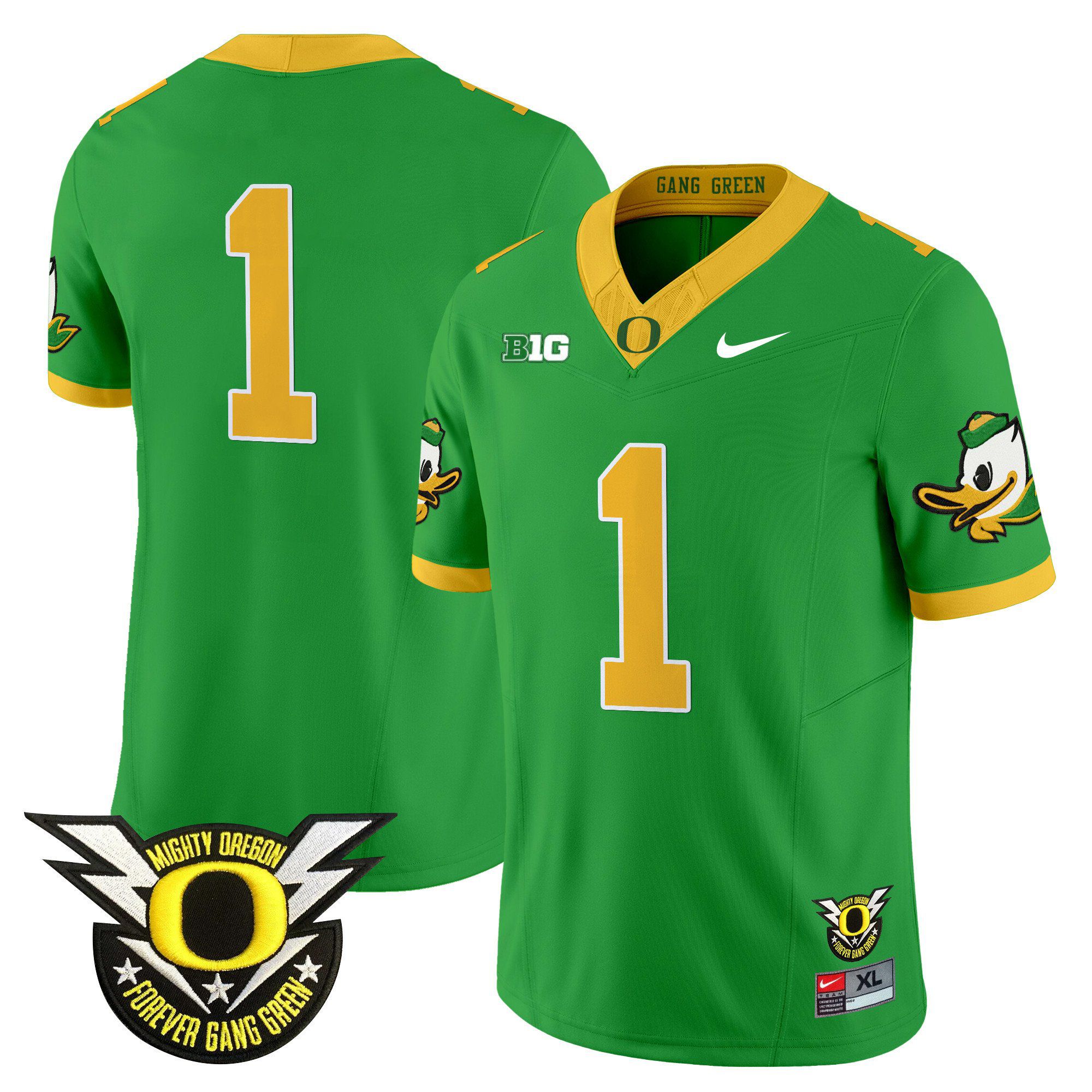 Men Oregon Ducks #1 No Name Green 2024 Nike Forever Gang Green & BIG Patch Vapor Limited NCAA Jersey